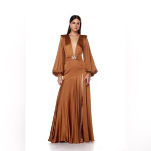 NWOT BRONX AND BANCO Carmen Maxi Dress in Copper GOLD